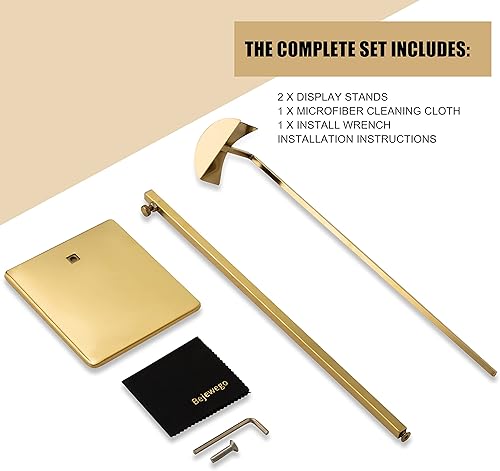 Miniatura 6 de Soporte de exhibición dorado para bolso  Paquete de 2 soportes de mesa dorados pulidos para exhibir  Altura ajustable semicírculo para bolsa de