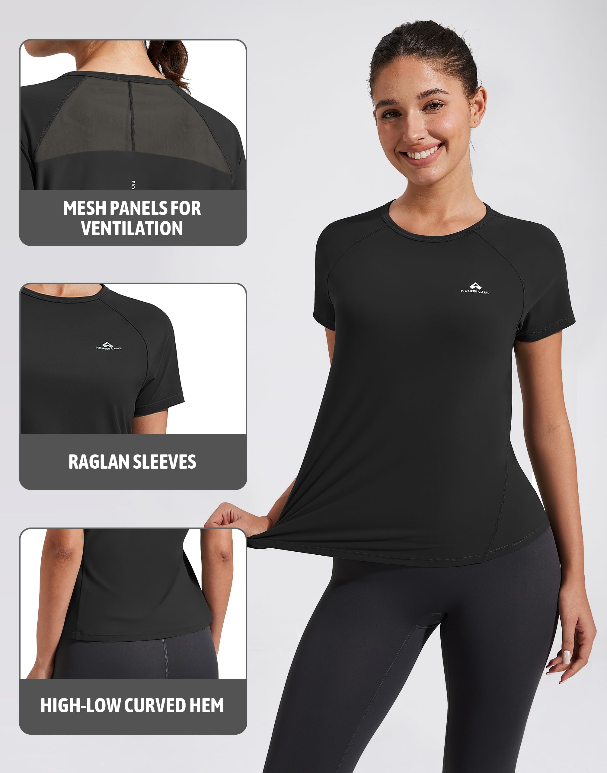 Pioneer Camp Top da allenamento da donna a maniche corte camicie atletiche traspiranti ad asciugatura rapida maglia posteriore yoga tees per corsa palestra