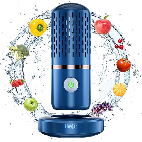 Lavadora de frutas y verduras, dispositivo limpiador de frutas, purificador de frutas con tecnología de purificación de iones OH para limpiar Azul