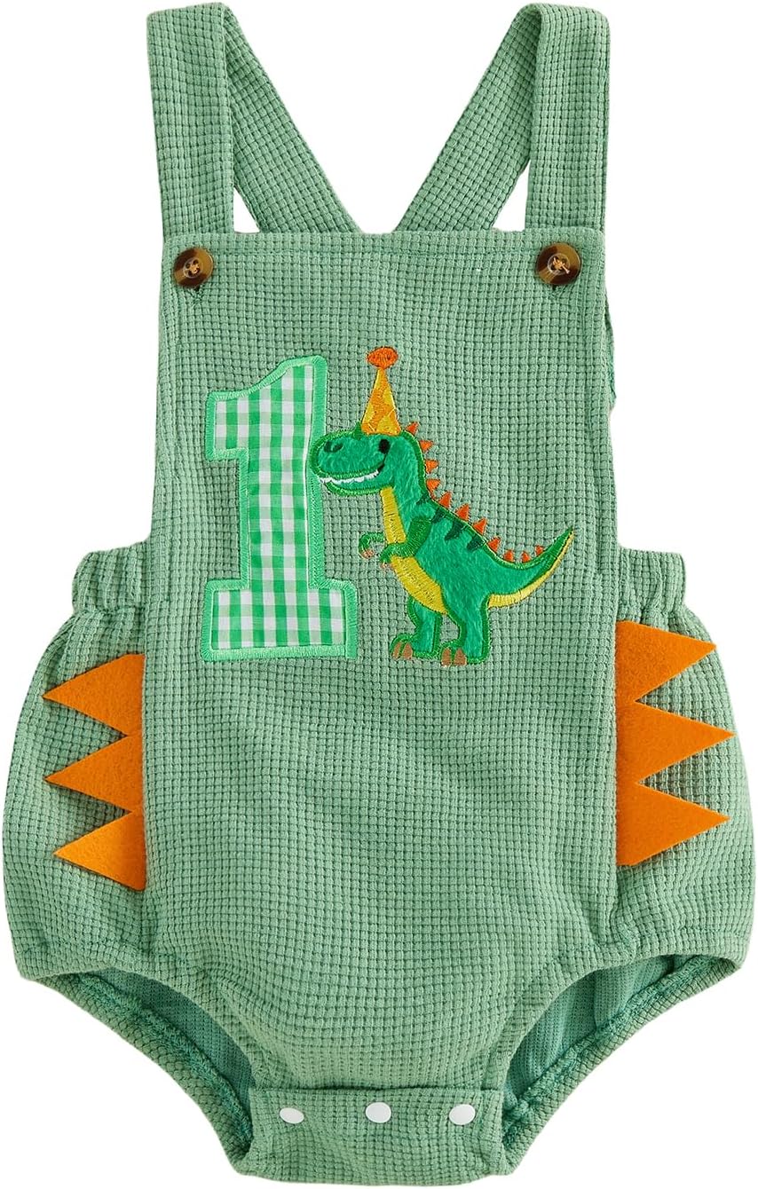 Baby Boy First Birthday Outfit 1st Birthday Overalls Cake Smash Romper | Letter One Embroidery, Sleeveless, Adjustable Straps, Corduroy Overalls for One Year Old Boys, First Birthday Gift for Boy