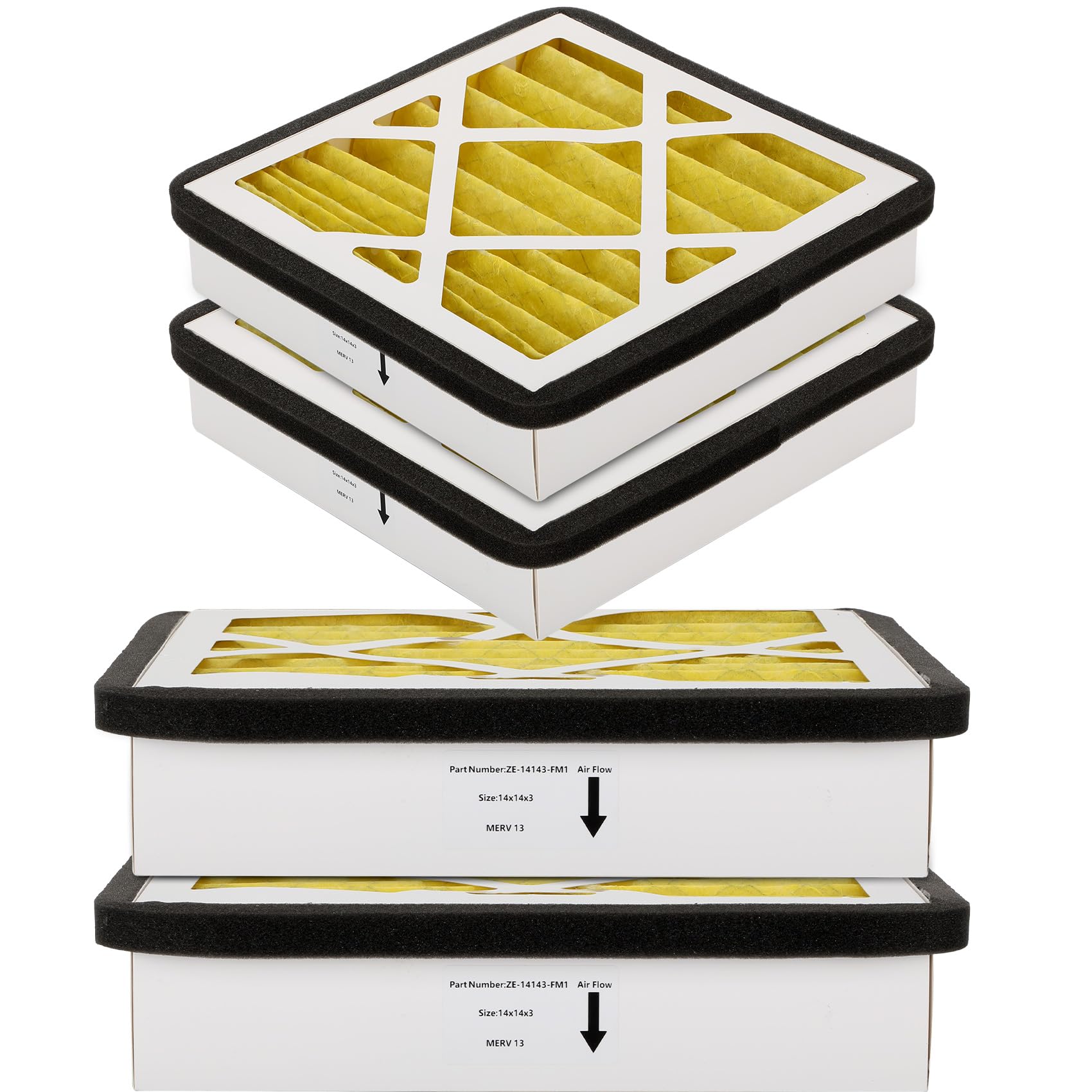 14''x14''x3'' MERV 13 Air Filter 2 Packs, 14x14x3 Air Filter Last Up to 6 Months, Pleated Design Air Filter Fits Most 1’’ Return Air Grilles