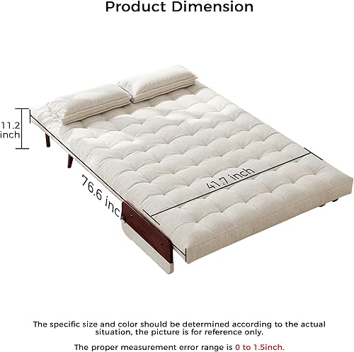 Miniatura 27 de JASIWAY Silla convertible para adultos, silla futón convertible 3 en 1 de lino con almohada, sofá cama individual plegable, cama de invitados para