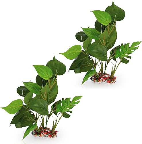 SunGrow Paquete de 2 plantas de hojas de plástico de 10 pulgadas, escondite para peces, betta, pez ángel, peces dorados, rana, pitón, reptiles, SunGrow Paquete de 2 plantas de hojas de plástico de 10 pulgadas, escondite para peces, betta, pez ángel, peces dorados, rana, pitón, reptiles,