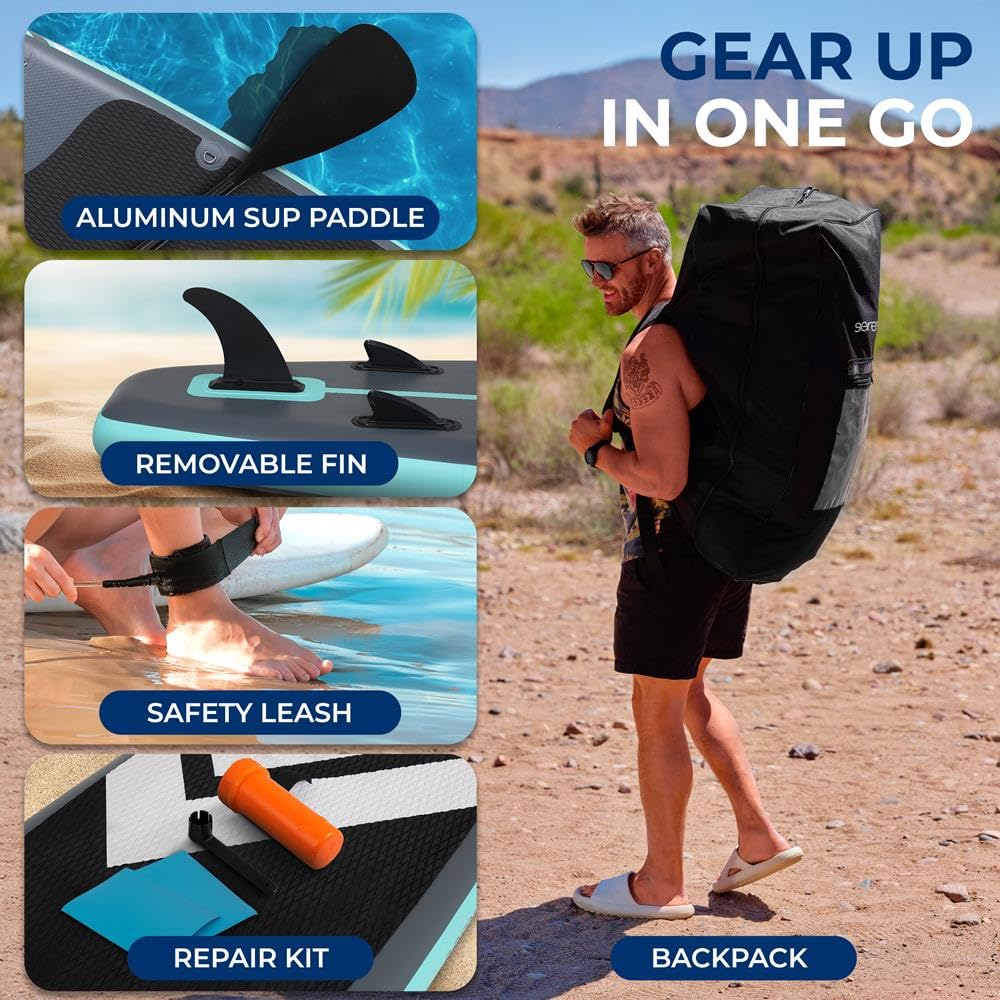 SereneLife SUP Gonfiabile XL, Tavola Sup Extra Larga per Adulti, Stand Up Paddle Board per Bambini e Animali, Deck Antiscivolo, Design Stabile e Leggero, Accessori Premium, Capacità 200 kg