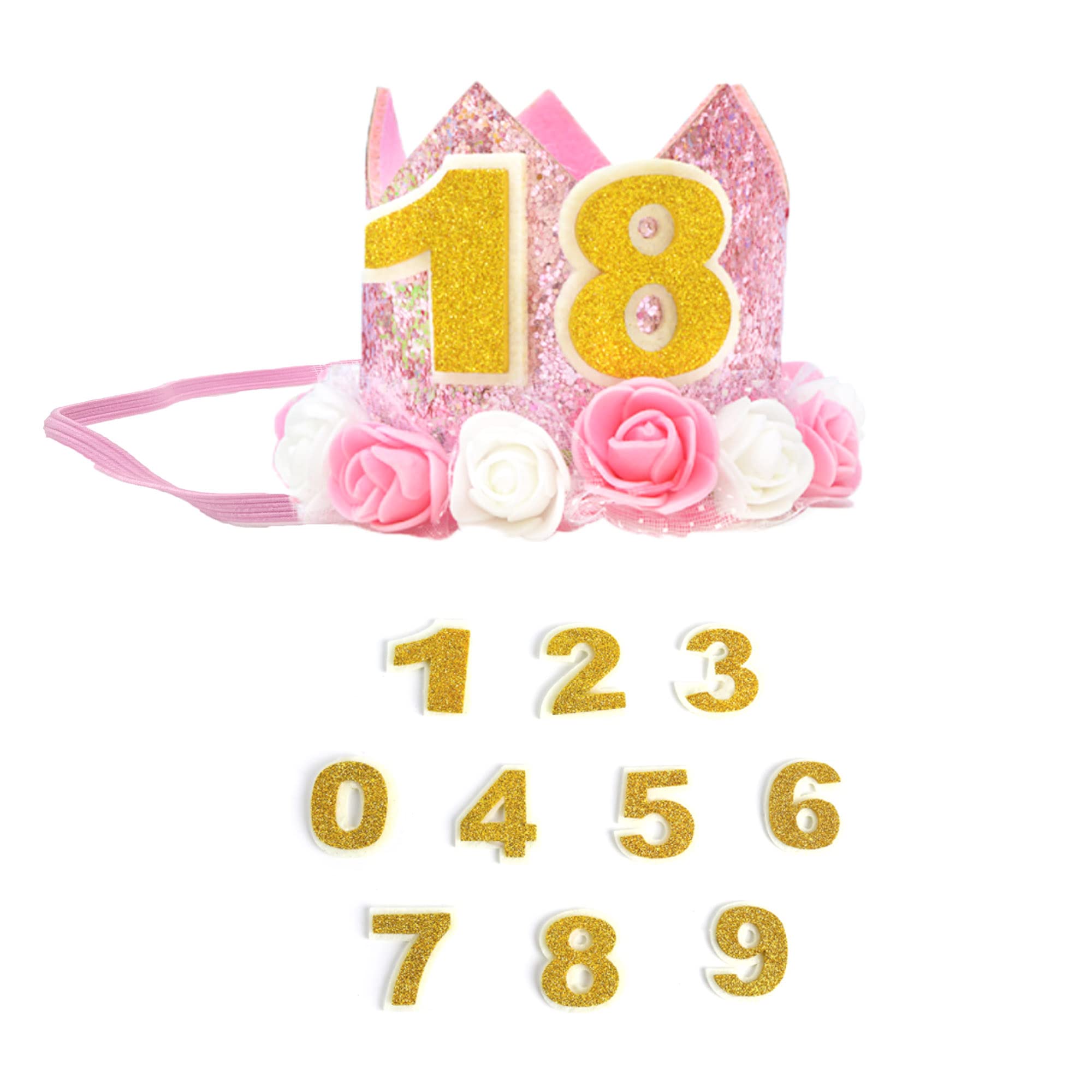 duoyif Birthday Crown, Glitter Birthday Crown With Flowers, Birthday Party Hat, Children's Birthday Crown With Interchangeable Numbers From 0-9, Party Crown Birthday Decoration For Boys Girls