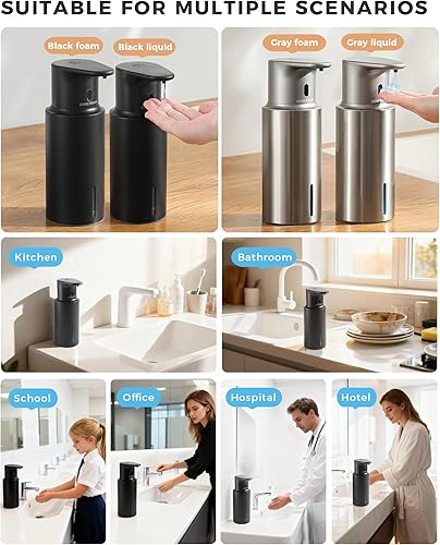 Miniatura 9 de Dispensador automático de jabón líquido sin contacto, 16.2 oz16.2 fl oz recargable, 3 niveles de líquido ajustables, IPX7 impermeable, para cocina y