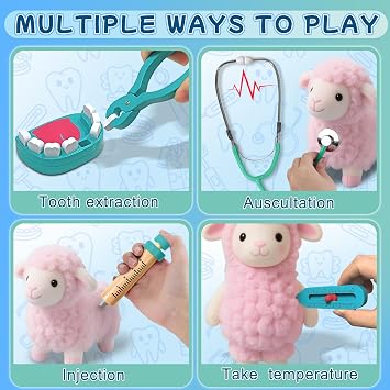 Kids Dentist Play Set, 48 Pcs Doctor Kit for Toddlers 3-5, Pretend Playset for Toddlers with Medical Bag, Stethoscope and Removable Teeth, Educational Wooden Medical Kit for Boys Girls