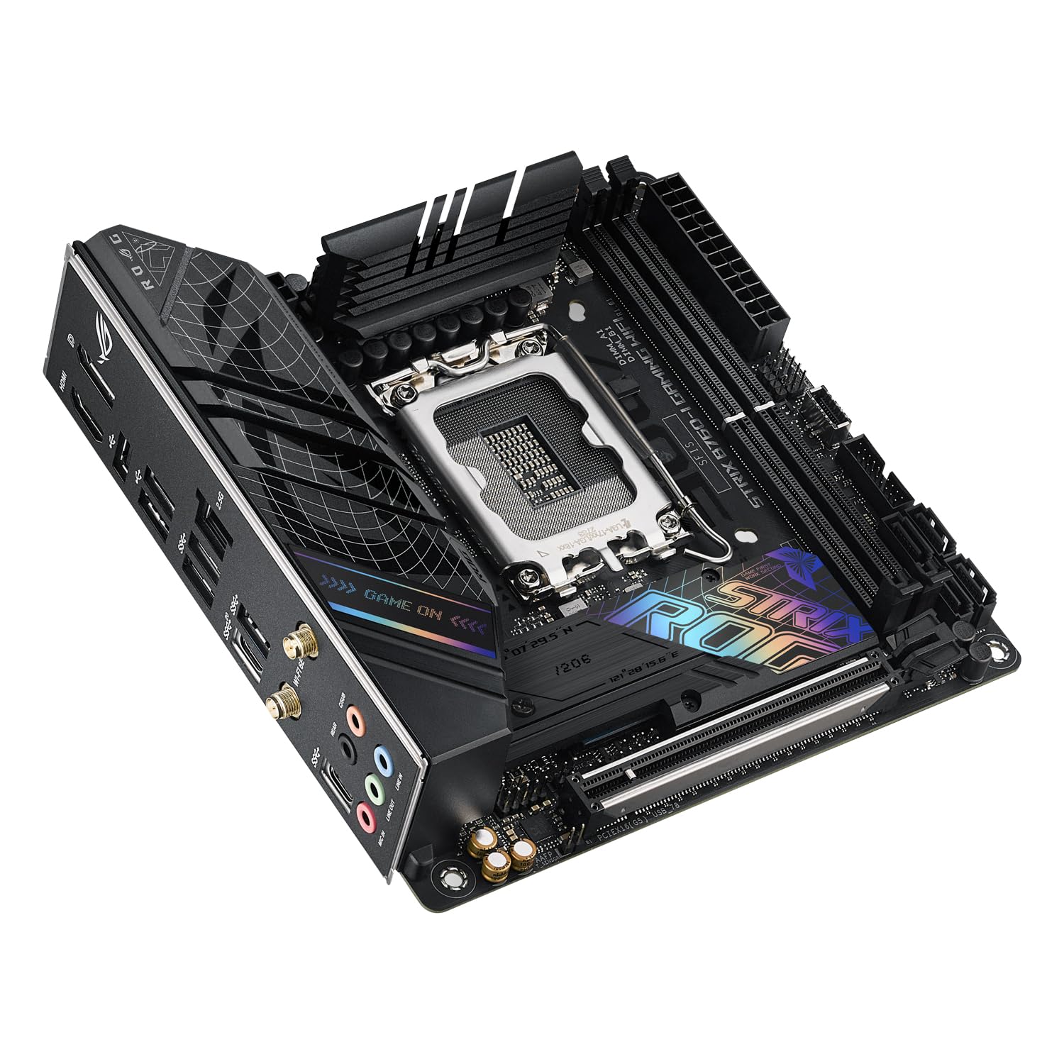 ASUS ROG Strix B760-I Gaming WiFi - Placa Base Intel B760 (LGA 1700 Mini ITX, 8+1 DrMOS, DDR5 hasta 7600 MT/s, PCIe 5.0, Dos Ranuras M.2, WiFi 6E, USB 3.2 Gen 2x2 Type-C y Aura Sync RGB), Negro — view 12