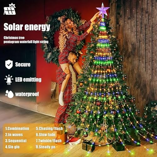 Luzes de Natal, luzes de árvore de Natal ao ar livre, cordão de luzes de conto de fadas cachoeira, 1