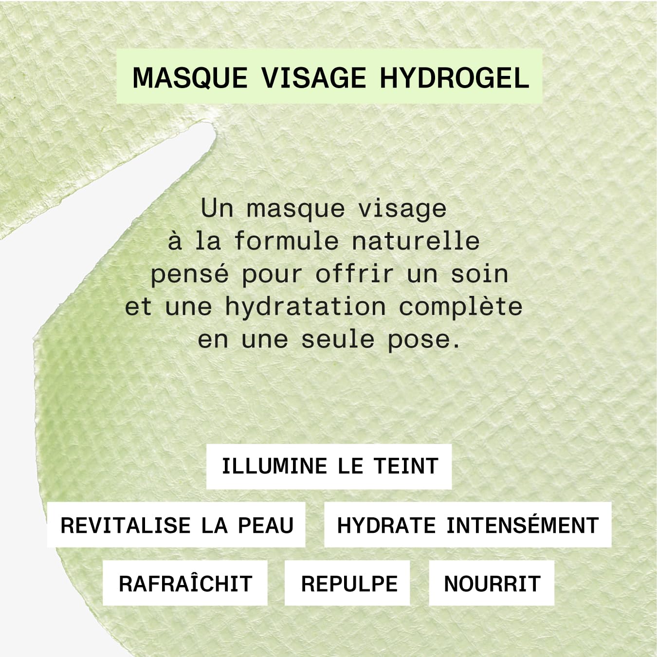MASQUE VISAGE HYDROGEL HYDRATANT & ÉCLAT, Aloe Vera BIO, Collagène, Algues Marines, effet “seconde peau” pour peaux sèches, ternes, fatiguées, Made in France (6)