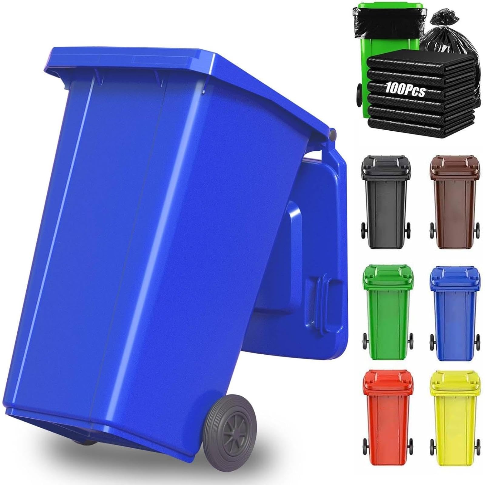 VITIWEDTY Large Outdoor Trash Can with Wheels & Lid, 18/22/27/53 Gallon Heavy Duty Garbage Can for Patio, Backyard, Deck (Blue 27 Gallon)