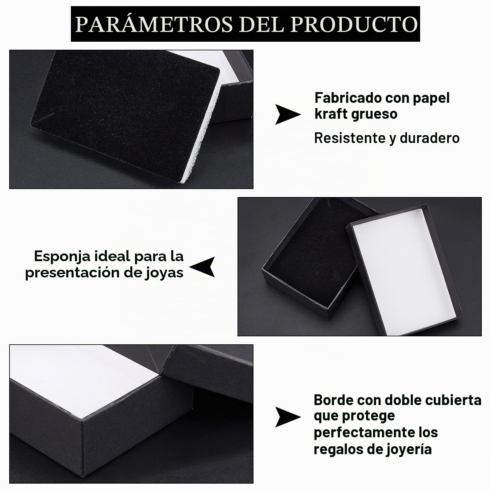 NBEADS 60 piezas Juego de Cajas de Joyería de Cartón para Collares, Pendientes Y Anillos, Rectangular, Negro, 9 X 6,5 X 2,8 Cm