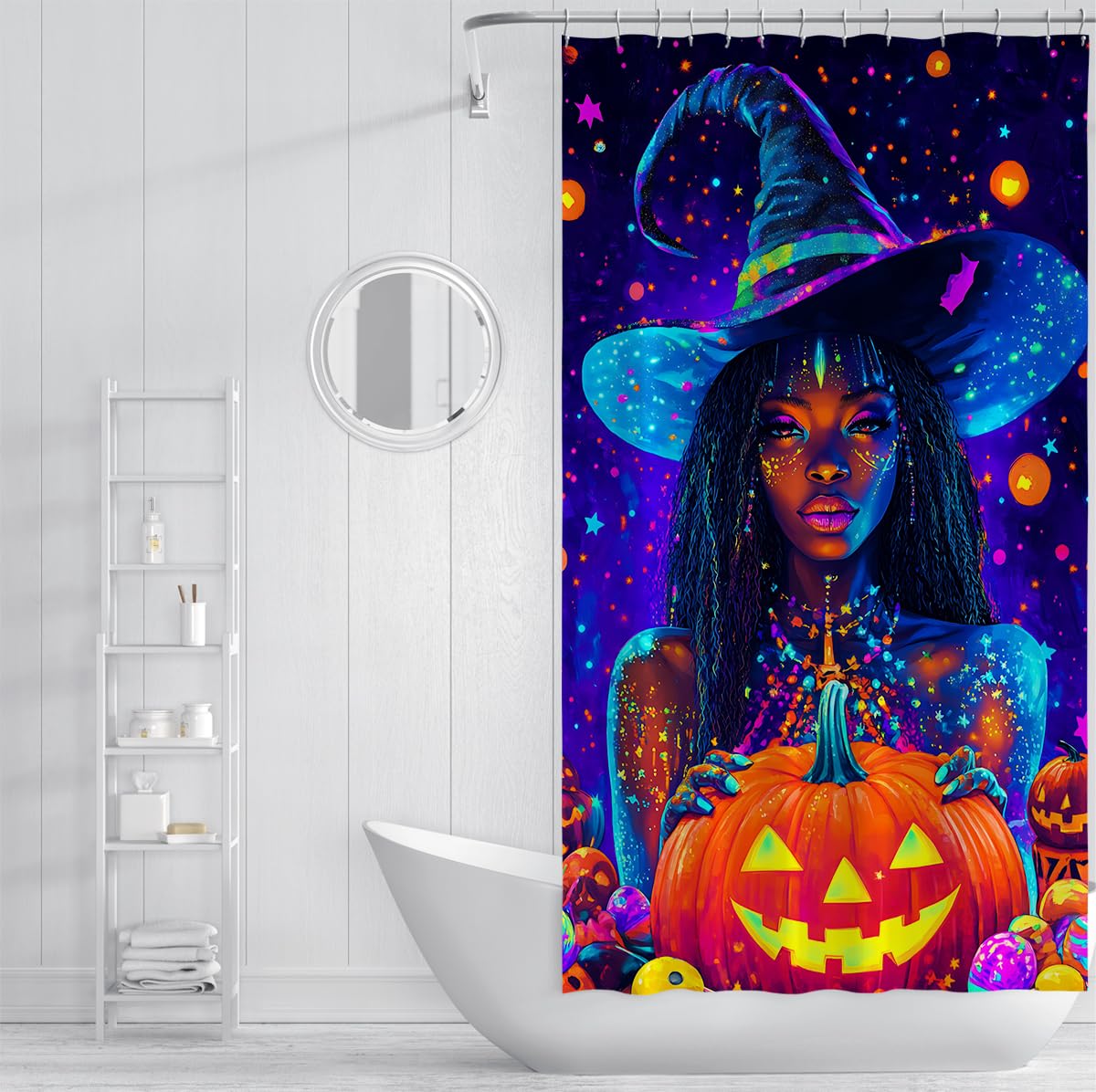 Witch Duschvorhang Black Girl Purple Pumpkin Badezimmer Deko 180x180cm