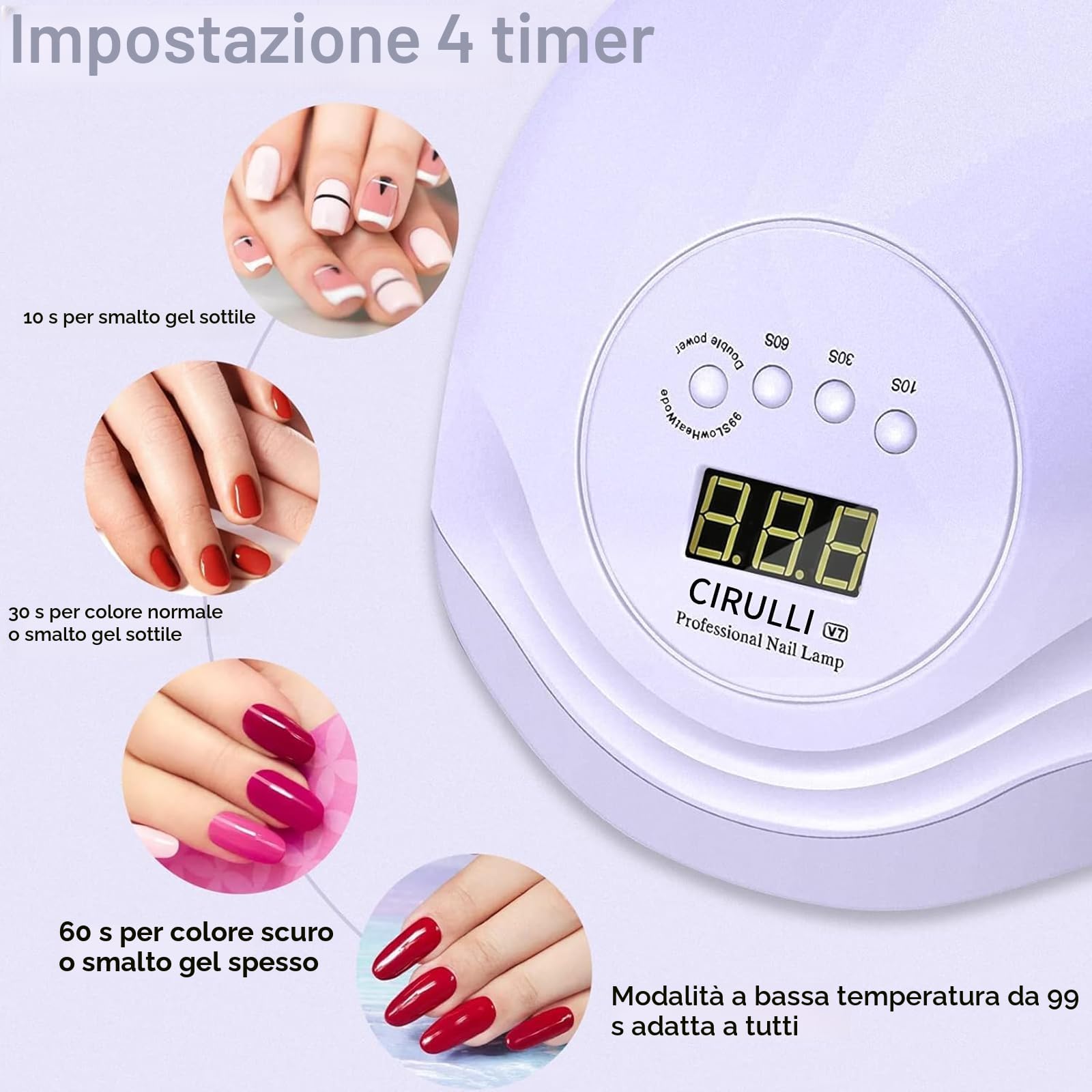 CIRULLI 168W Lampara uñas,Secador de Uñas Profesional Ultravioleta Con Pantalla LCD y Sensor Automático,Von 4 Temporizadores Para Manicura/Pedicure Nail Art en el Hogar y el Salón