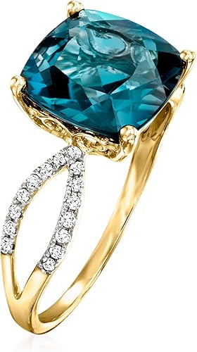 Miniatura 3 de Ross-Simons Anillo de topacio azul Londres de 4.90 quilates y diamantes de .11 qt t t en oro amarillo de 14 quilates