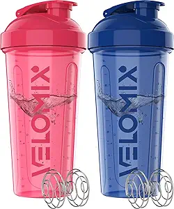 -2 Pack- 28 oz Protein Shaker Bottles for Protein Mixes - 2x Wire Whisk | Leak Proof Shaker Cups for Protein Shakes | Protein Shaker Bottle Pack | Shakers for Protein Shakes-Blue&Pink