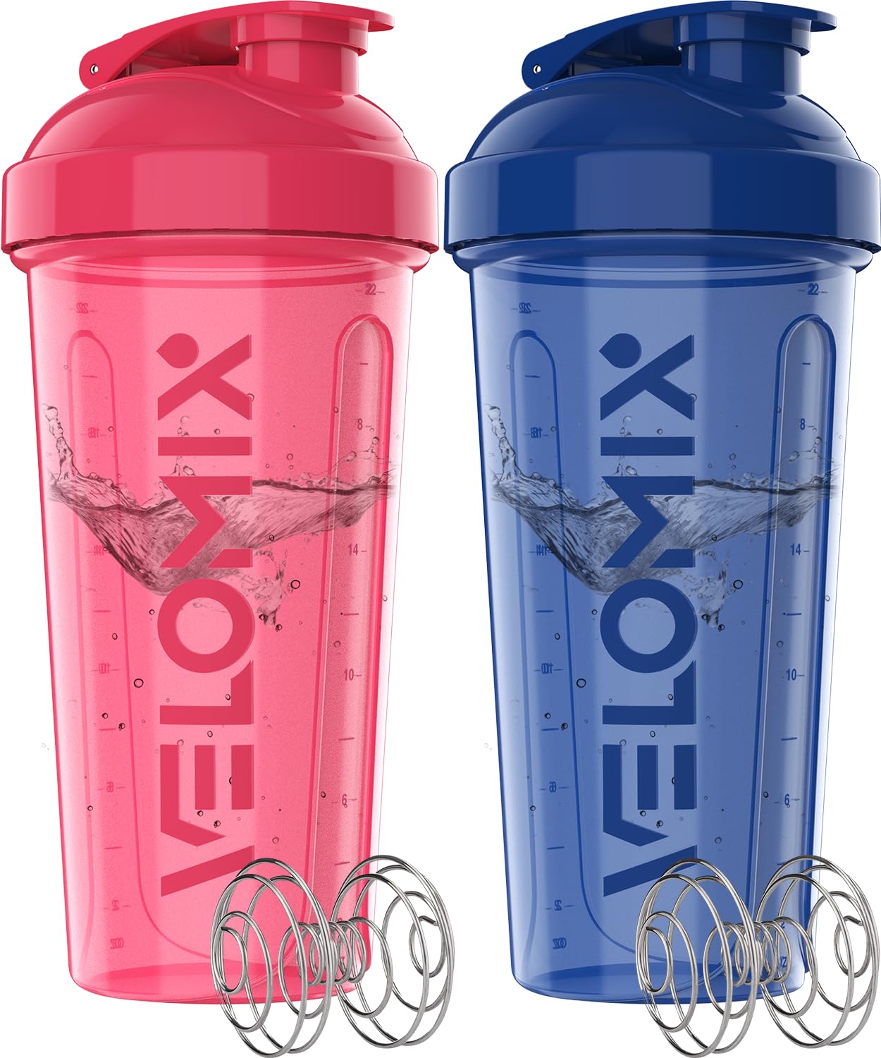 VELOMIX 2 Pack 28oz Protein Shaker Bottle for Protein Mixes, Blue/Pink