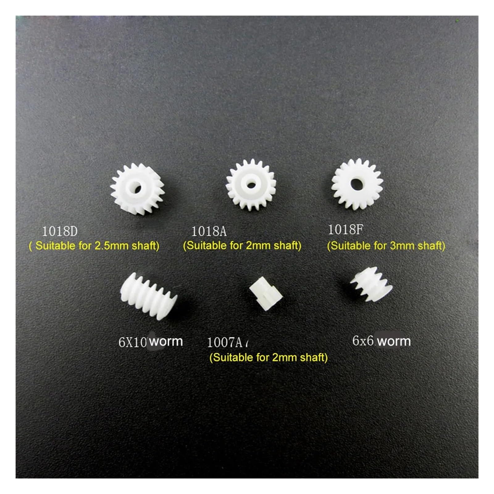 15 Arten von Kunststoff-Zahnradsätzen, 0,5-M-Modul-Zahnradpaket, 1 mm/1,5 mm/2 mm Welle, 7 Zähne, 8 Zähne, 9/10/12/14/16/18 Zähne, 6 mm Schneckengetriebe