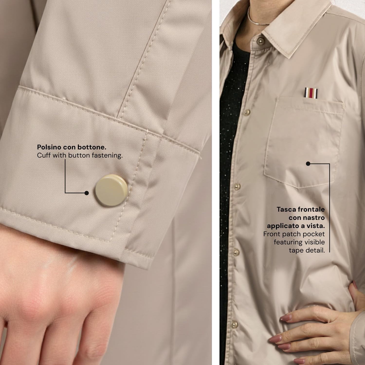 PERLETTI Giacca Camicia Impermeabile Antivento Donna - Interno Trapuntato Leggera Versatile con Bottoni e Tasche - Giubbino Antipioggia Overshirt Morbido e Ripiegabile Taschino Interno
