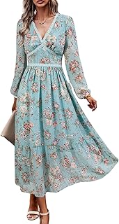 Women's Spring Wrap Maxi Dress Floral V Neck Long Sleeve Wedding Guest P...