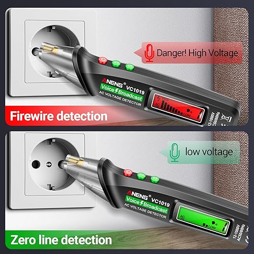 Miniatura 3 de ANENG Probador de voltaje sin contacto de transmisión de voz con rango CA 12V-1000V, herramientas eléctricas de cable vivonulo con pantalla LCD,