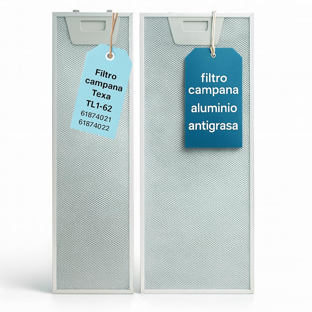 RECAMBIOS DREYMA Pack 2 Filtros Aluminio Campana Extractora compatible con Teka 500x192 500x137 modelo TL1 62 Codigos 61874021 61874022 Alta Captura Grasa Lavables Repuesto Profesional