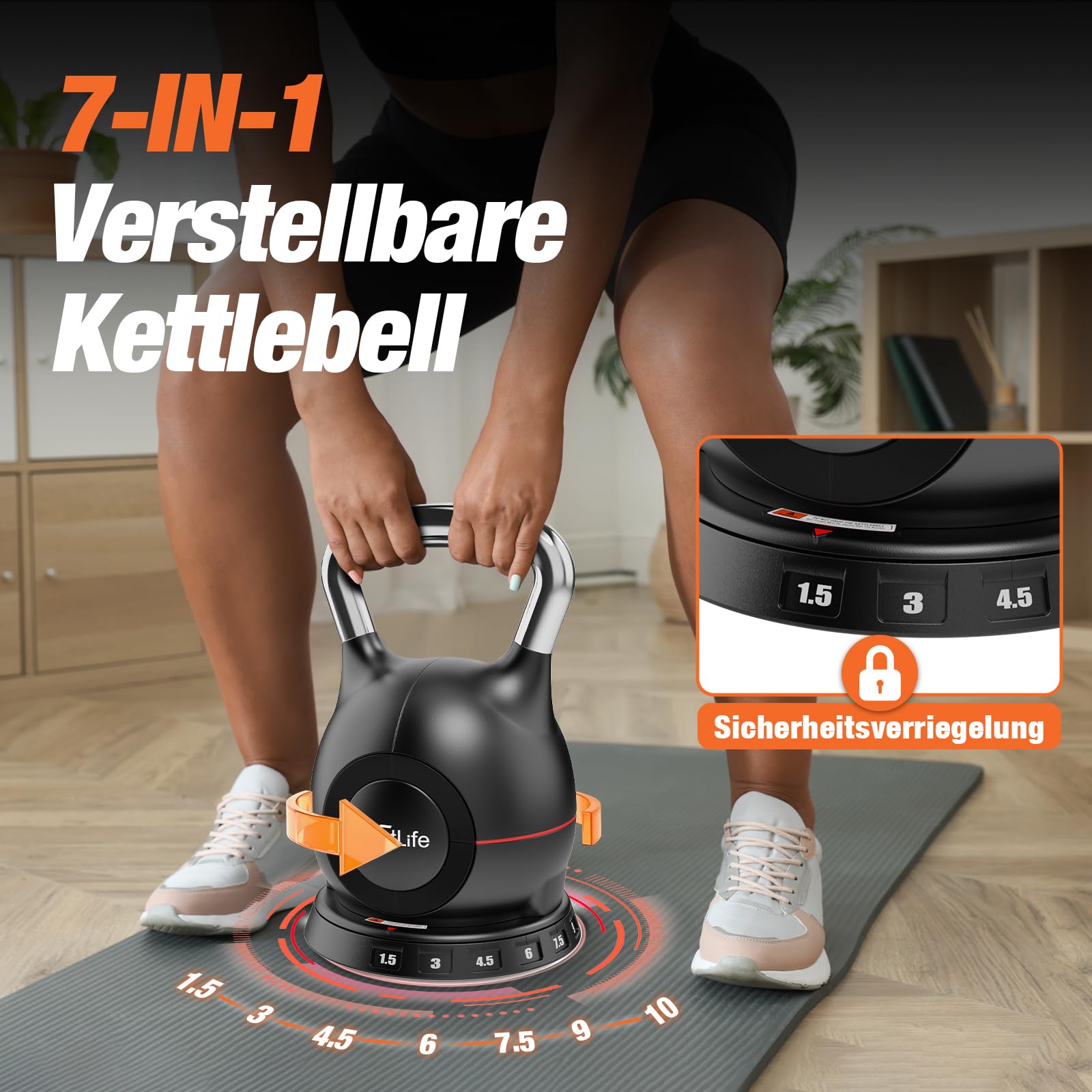 DH FitLife 7-in-1 Verstellbare Kettlebell Set (1.5-10kg) | Kugelhantel mit 7 Gewichtstufen | Kurzhanteln für Heimtraining & Fitness | Ideal für Ganzkörpertraining | Kompakt & Platzsparend Fitness-Set