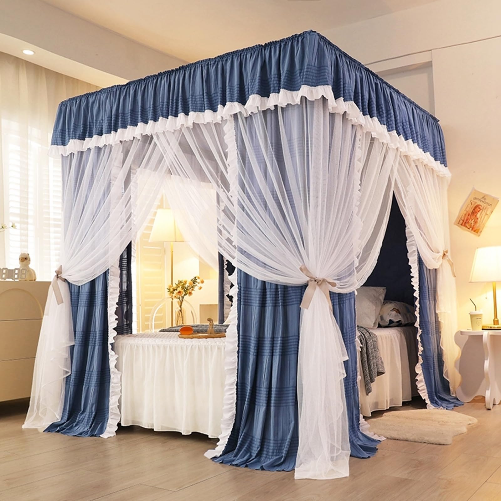 Moustiquaire de lit luxe à 4 coins et style princesse élégant pour chambre adulte