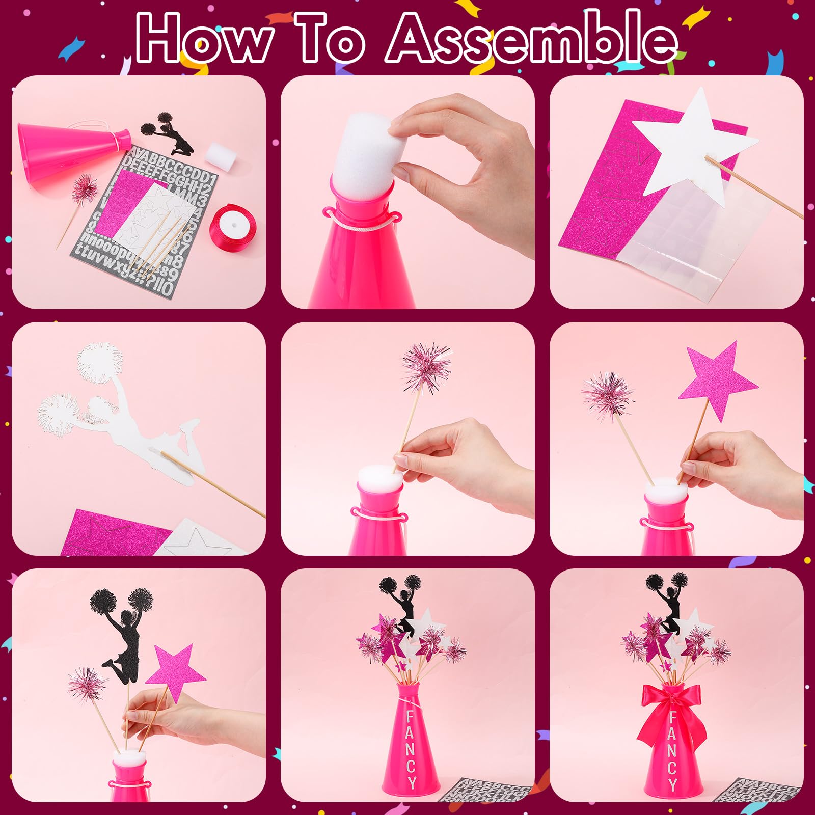 Weysat Lot de 6 mégaphones de pom-pom girl en vrac pour décoration de fête, esprit d'équipe dans vos mains, sportifs, bruyants, mégaphone en plastique pour jeux de match et activités de plein air