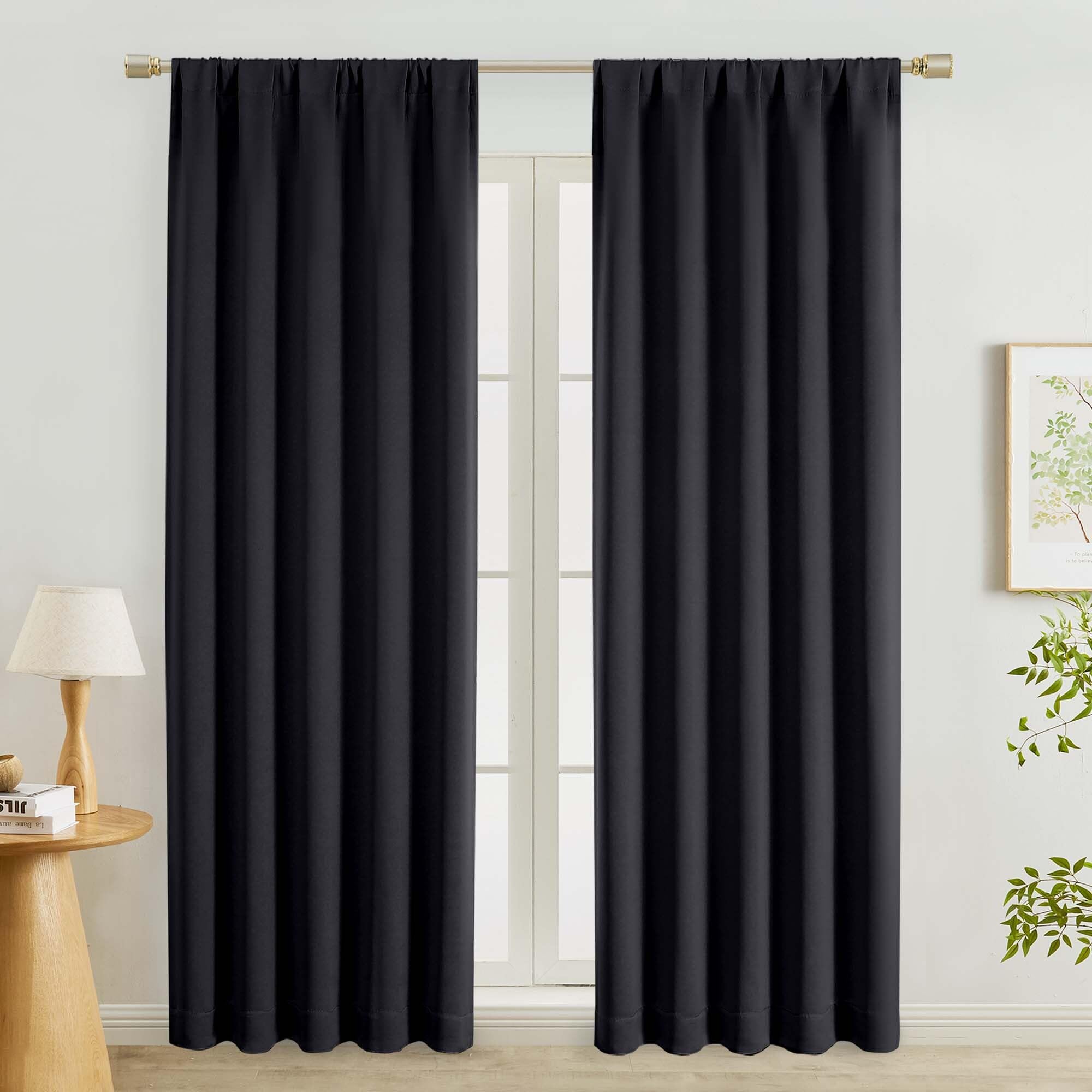 Lecloud Halloween Black Blackout Curtains 84 Inches Long 2 Panels, Solid Thermal Insulated Window Curtain Drapes with Rod Pocket, Black Out Window