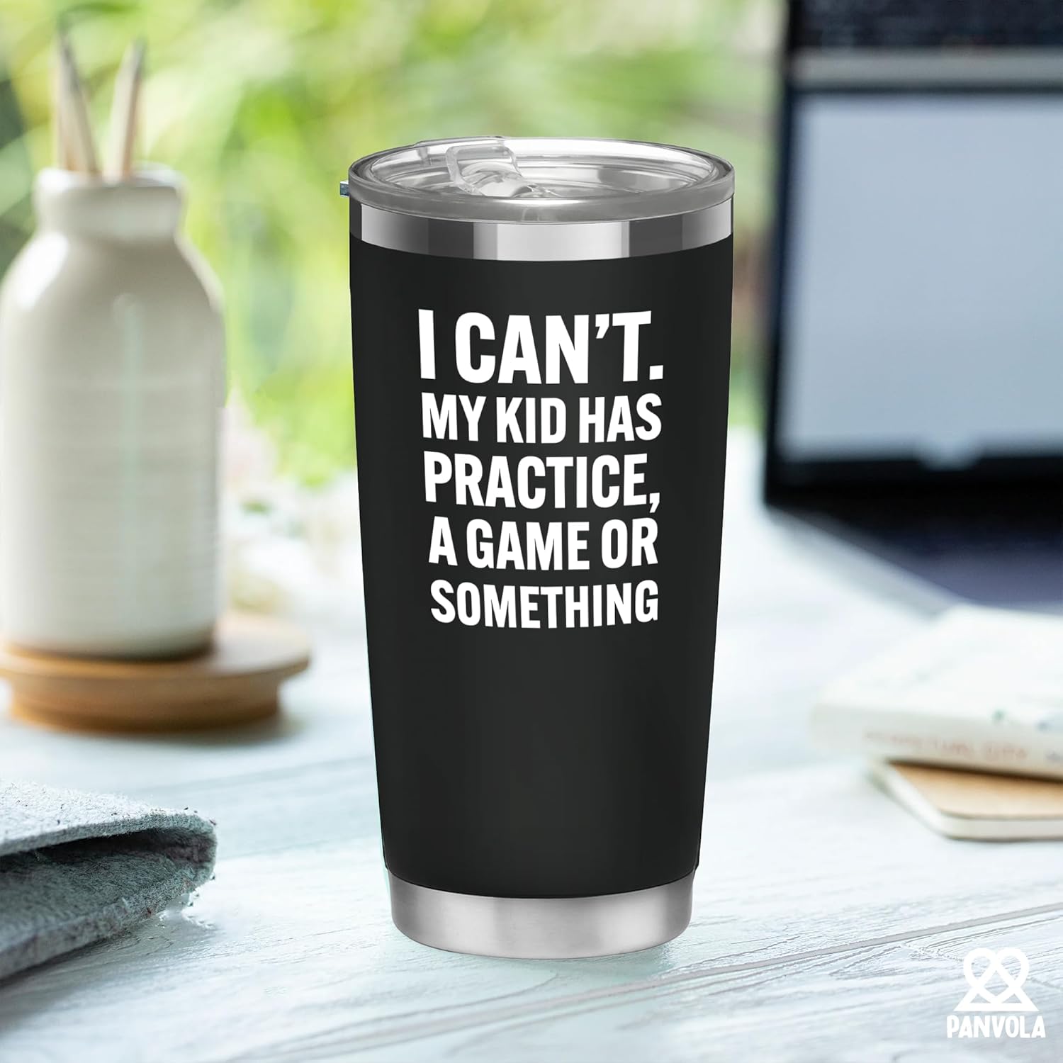 I Can’t My Kid Has Practice A Game or Something Sports Mom Dad Gifts from Son Daughter Gamer Vacuum Insulated Tumbler Travel Mug with Lid and Straw 20 oz Black - Image 7