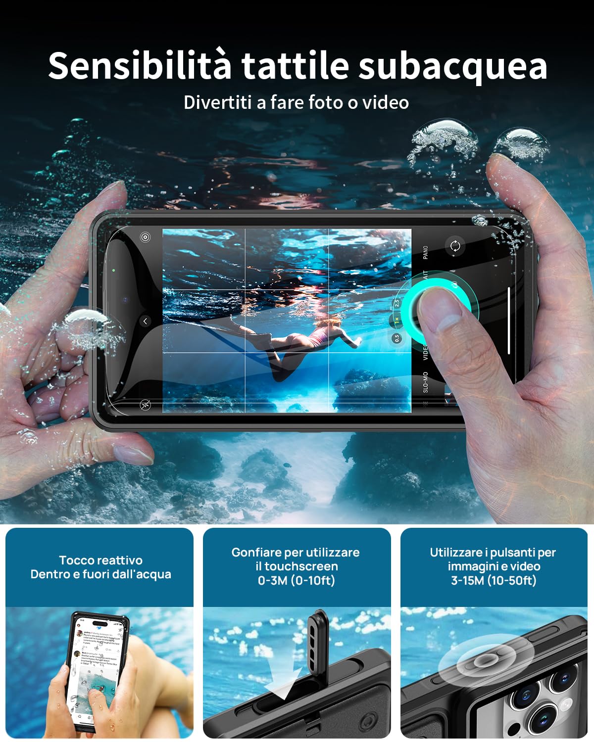 Custodia Impermeabile 15M Professionale IPX8 Smartphone 6.1-6.9‘’ Universale Cover Subacquea [Touchscreen Subacqueo] Asciutta Borsa per iPhone Samsung Galaxy Huawei XiaoMi Google Pixel
