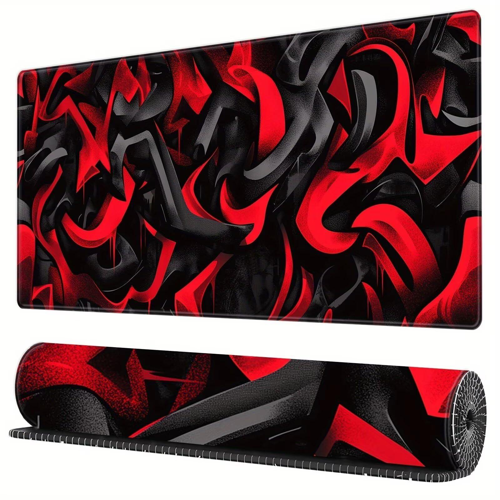 Alfombrilla de Ratón Gaming XXL 1000x500x2mm, Rojo Negro | Alfombrilla Escritorio Grande Antideslizante, Superficie de Alta Precisión y Velocidad para Teclado, PC y Laptop