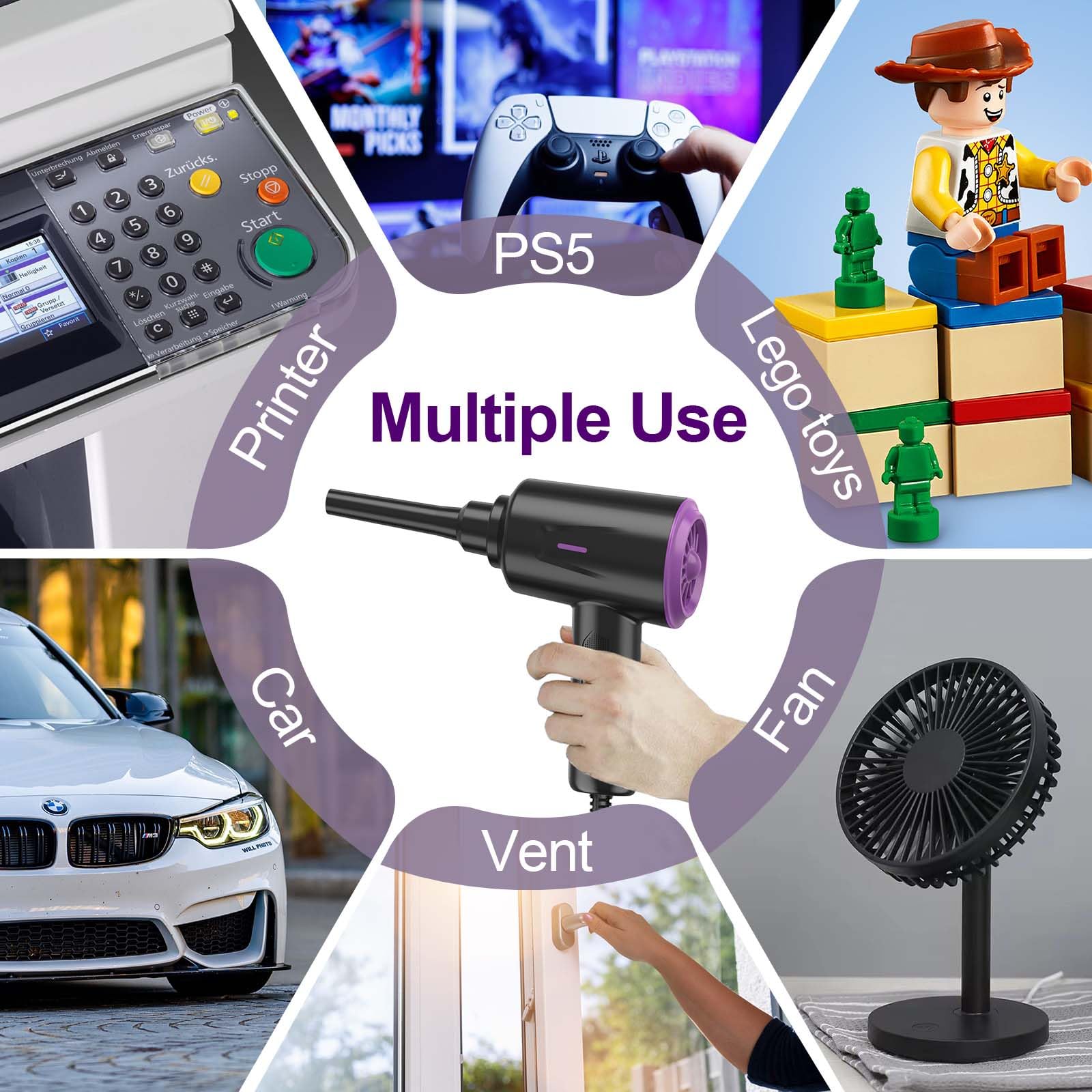 Meudeen Air Duster - Aire comprimido - Limpieza de alta potencia de 5.5 onzas para computadora - PC - Soplador de aire de 2 engranajes (negro morado)