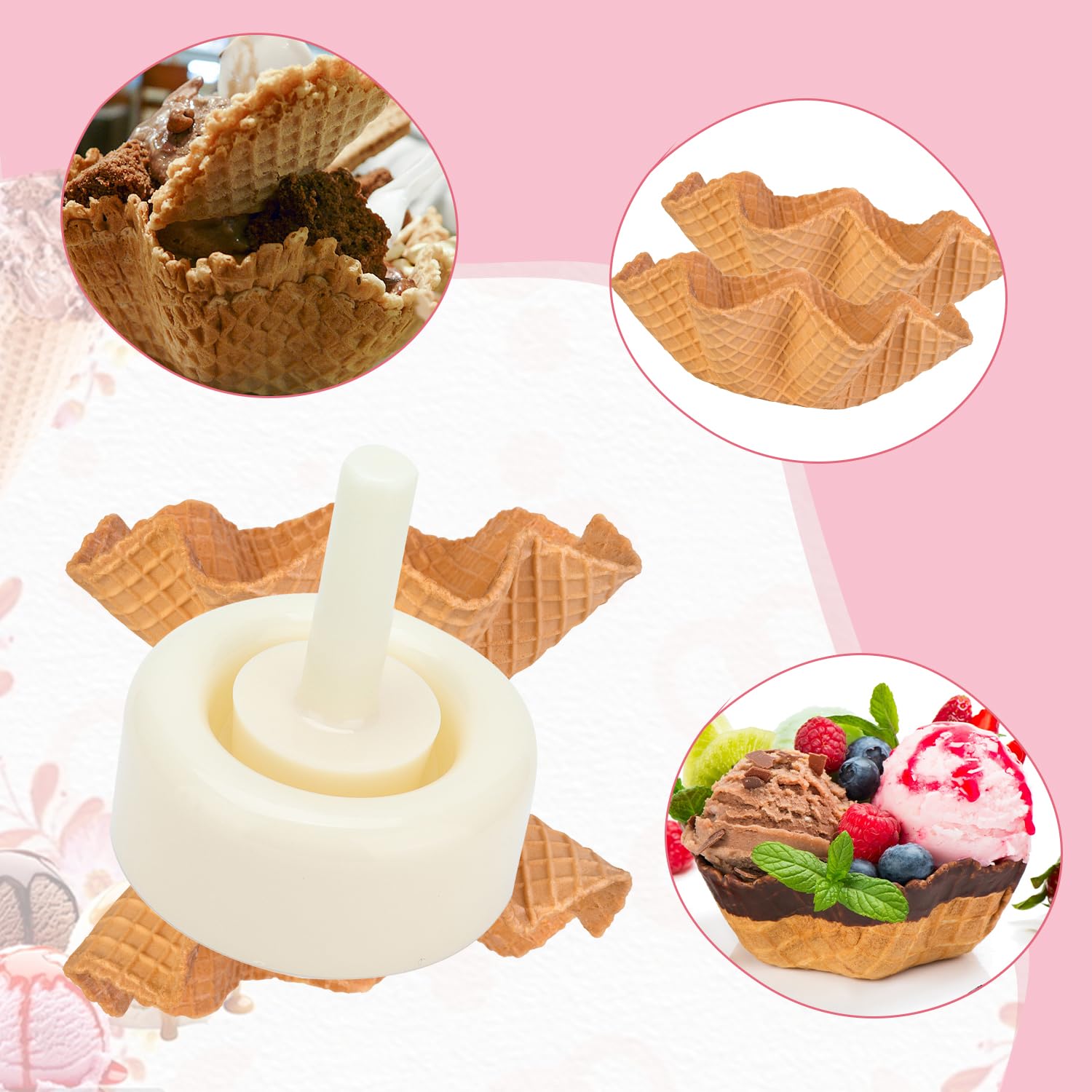 2 Stück Knuspriger Waffelkegelhersteller, Plastik Eismaschine Kegelwalze Formwerkzeug Waffelkegel Shaper Gebäck Eis Waffel für Küche