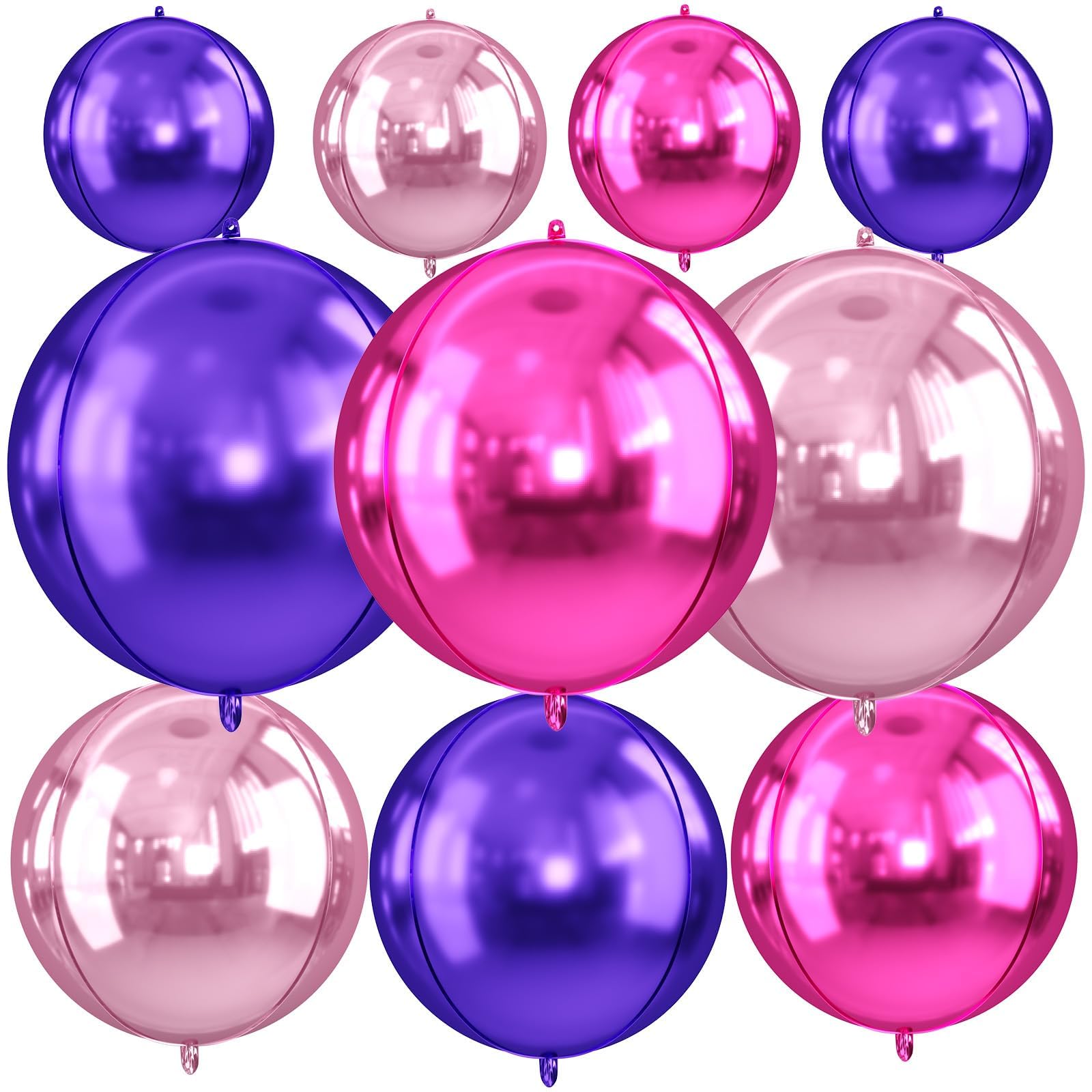 10Pcs Pink and Purple Round Foil Balloons, 22" 18" 15" 4D Helium Balloon, Metallic Hot Pink Purple Foil Baloon for Graduation Birthday Wedding New Year 2026 Anniversary Party Decorations — image 1