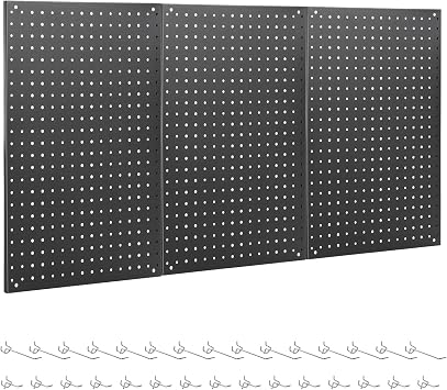 ENJOYWOOD Pegboard, 3 PCS 24"16" Metal Peg Board Panels Black Modular Wall Organizer Kit with 30 Hooks, Dual-Size Hole Design for Home Tool Storage, Garage Organization, Kitchen, Office, Craft Room