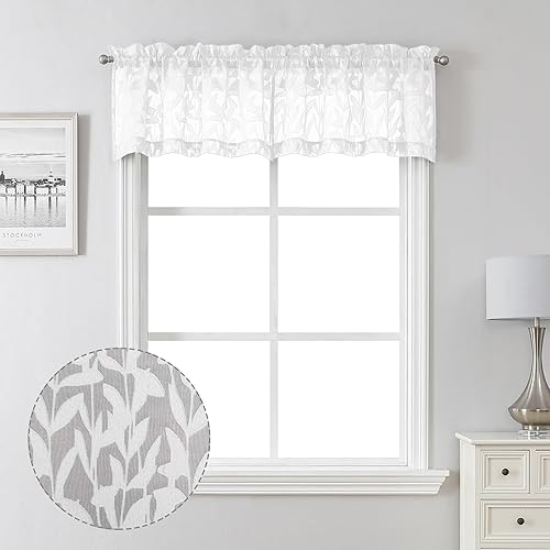Lecloud Leia Texture White Curtains Sheer Valance 14 Inch Long
