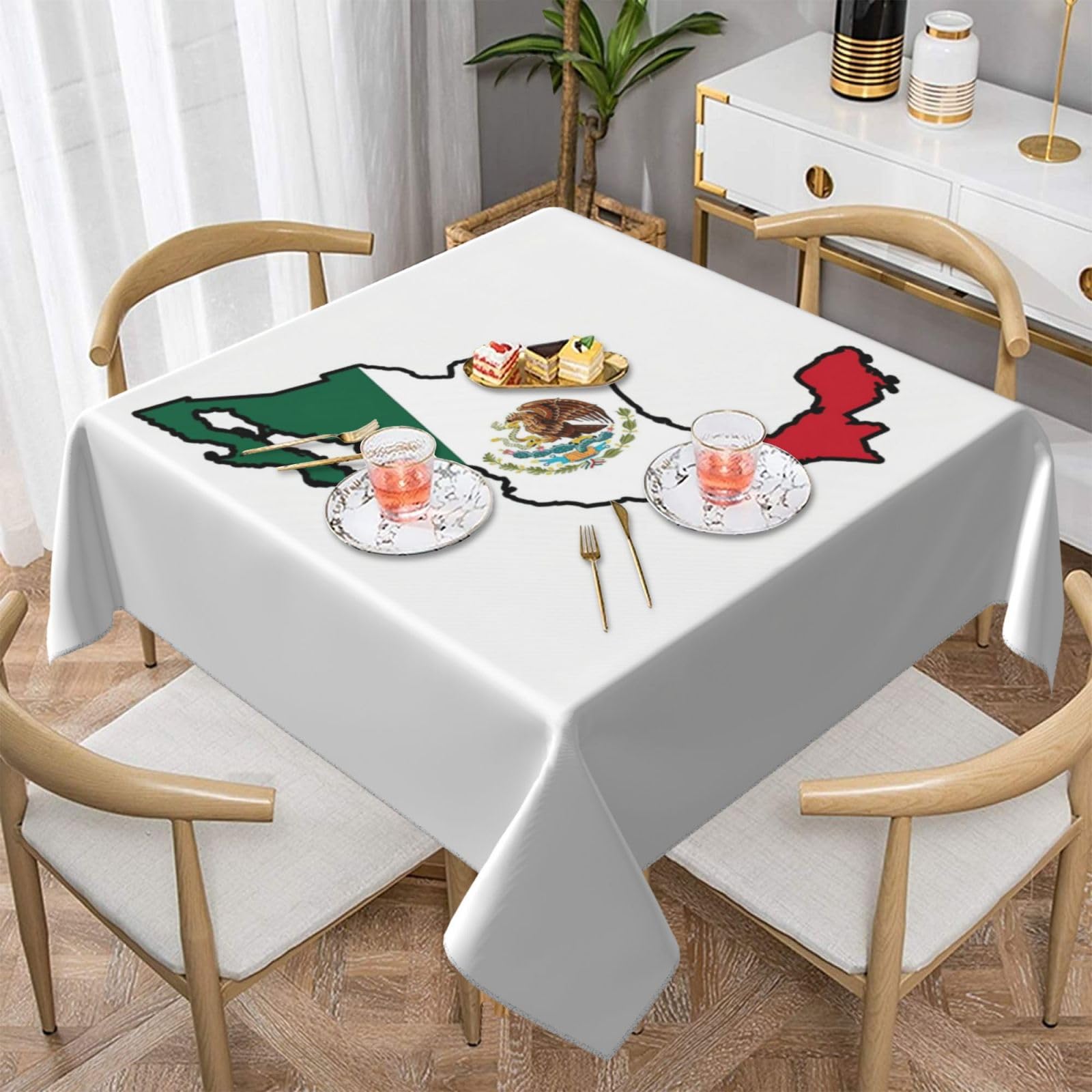 Nappe carrée drapeau du Mexique infroissable et douce pour décoration de table