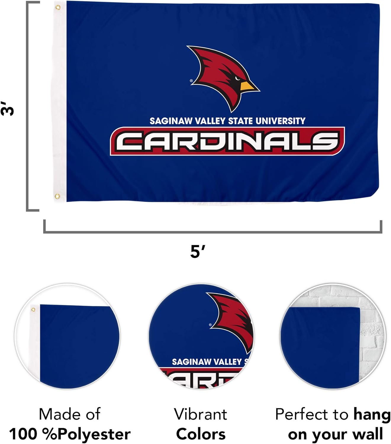 Desert Cactus Saginaw Valley State University SVSU Flag - 3 x 5 Feet Cardinals Banner, Indoor/Outdoor Durable Fabric, 100% Polyester Design (Style 1)