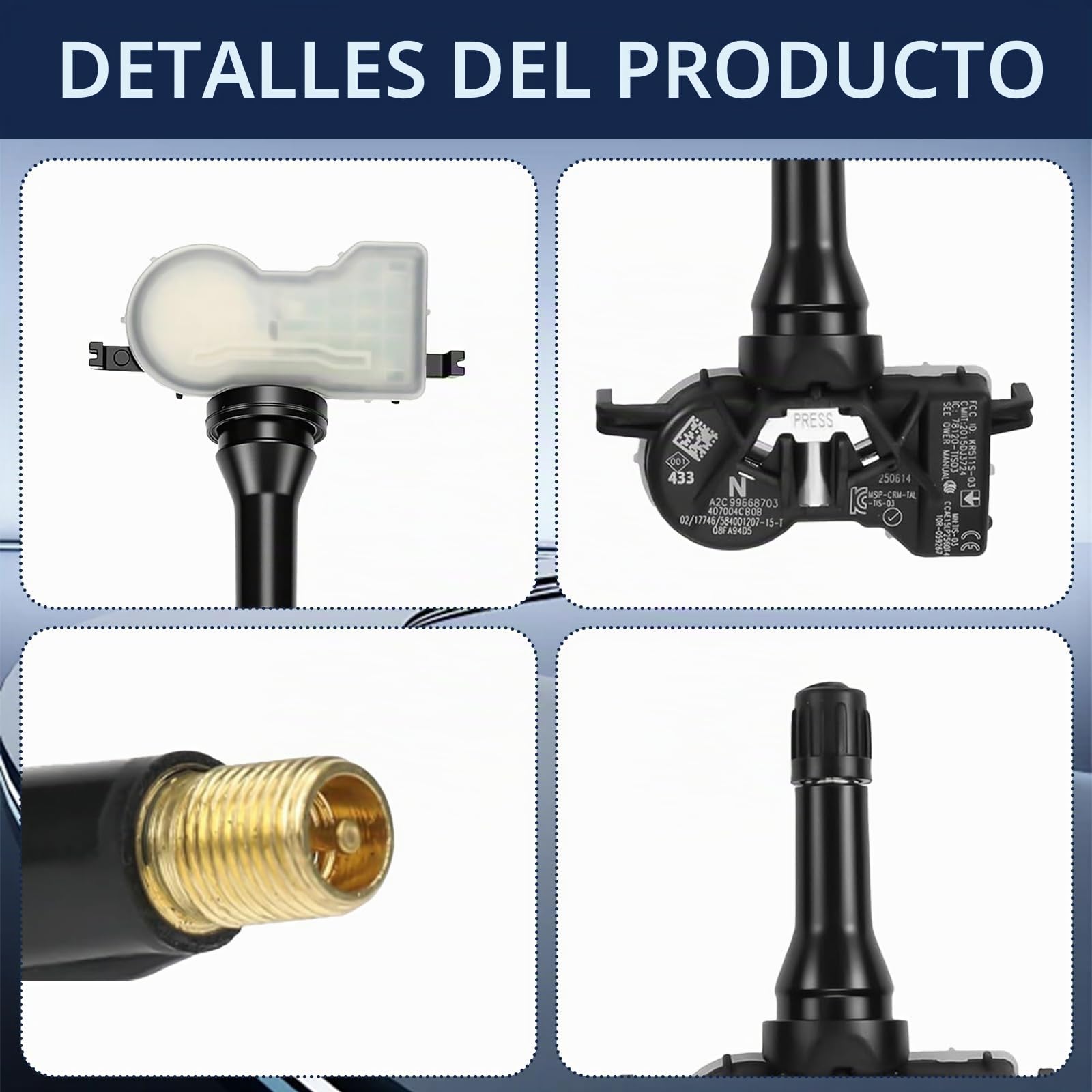 4 Sensores de Presión, Compatible con Renault, control preciso de presión de neumáticos, Compatible con Espace V, Kadjar, Megane IV, Scenic IV, Talisman, Plug & Play para 407004CB0A/407004CB0B