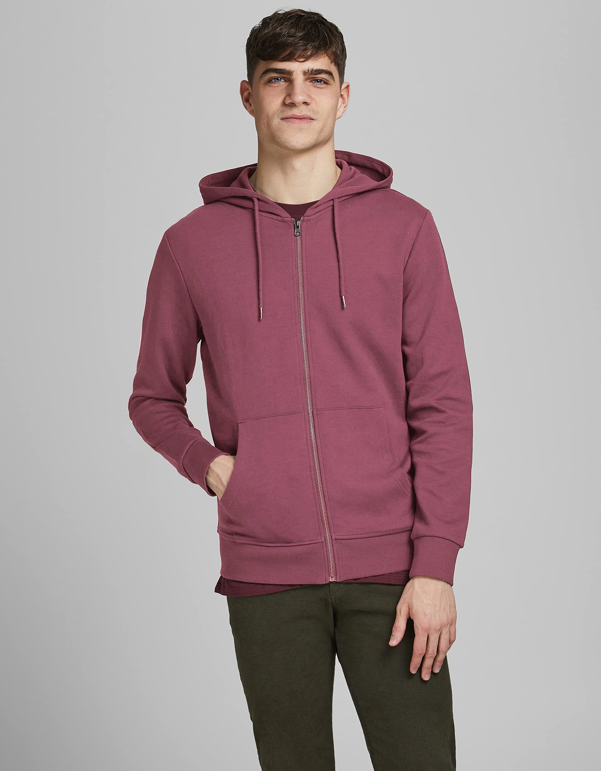 JACK & JONES Męska bluza z kapturem z zamkiem błyskawicznym, jednokolorowa, z zamkiem błyskawicznym