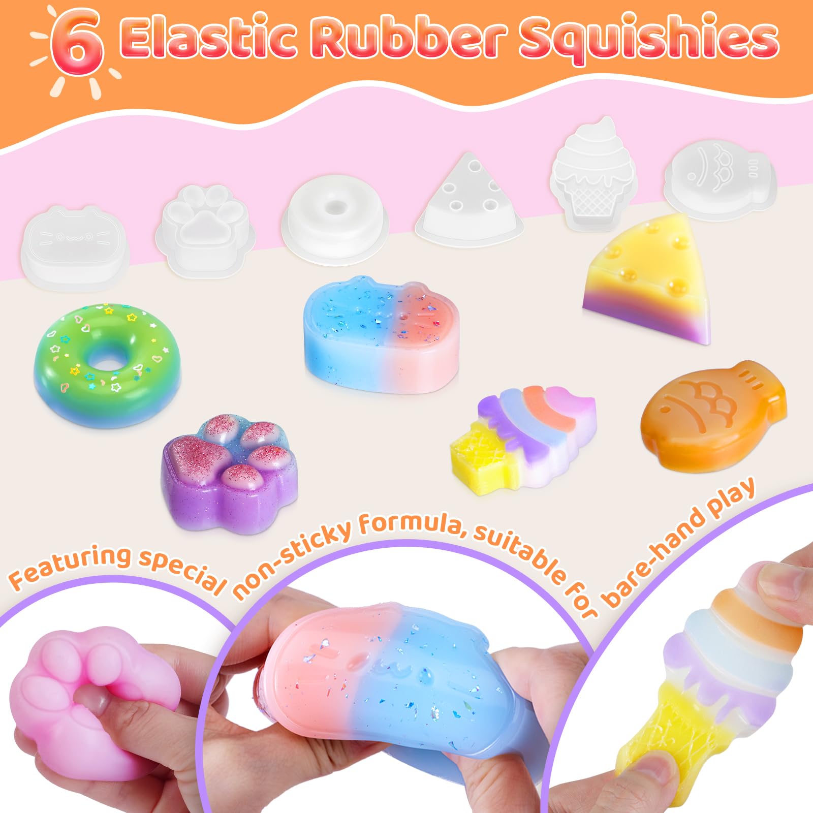 Highttoy Kit Squishy Silicona Líquida Luminoso Bricolaje, 480ml AB Proporción 1:1 Squishy Goma de Silicona avec 6 Moldes y Accesorios, Juguetes Sensoriales Antiestrés para Niños 6+ Años