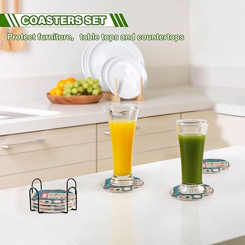 Miniatura 7 de innewgogo British 6 Pcs Absorbent Drink Coasters for Tabletop Protection Handmade Round Woven Coaster with Holder & Heat Water Resistant Bulk Cup