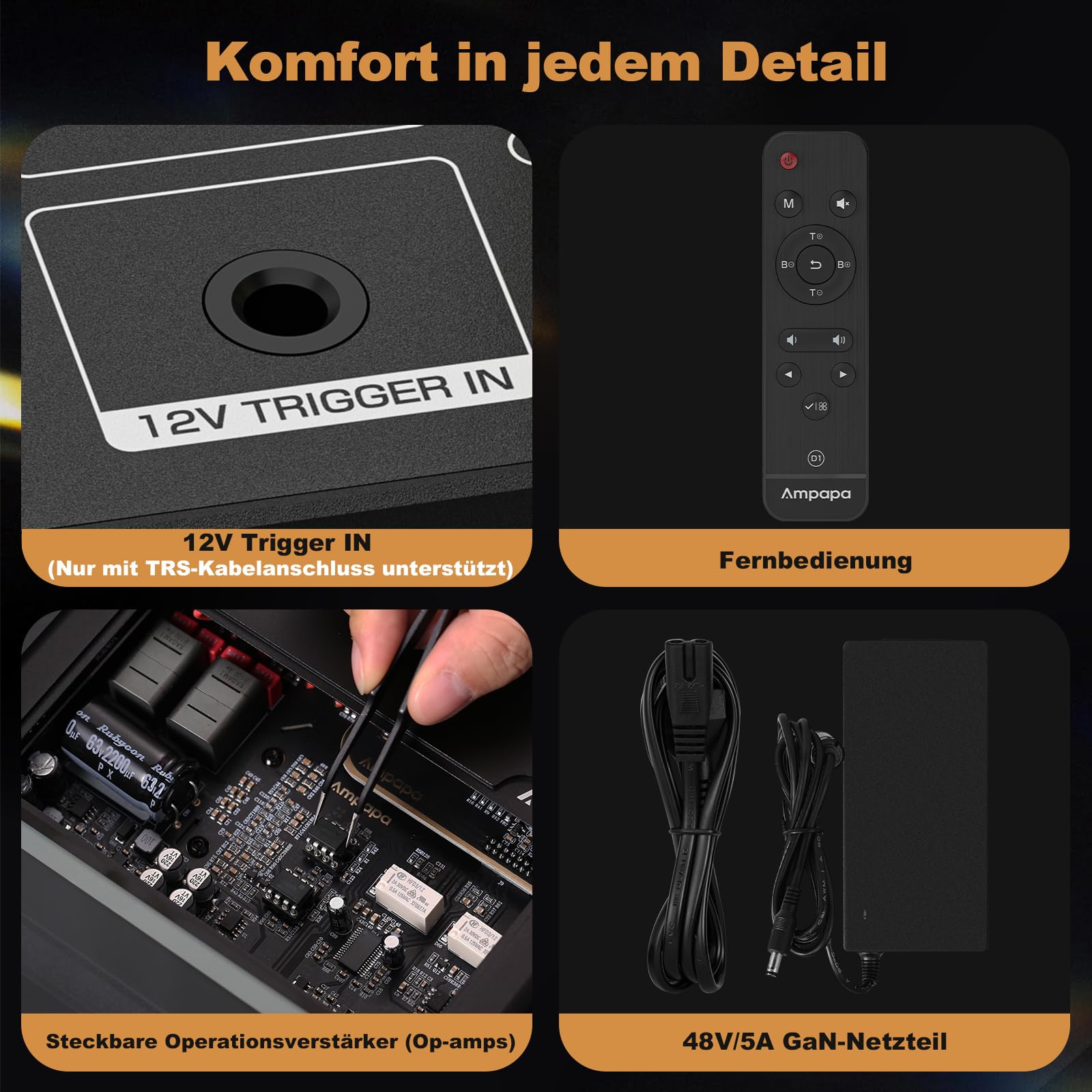 D1 2-Kanal Bluetooth Verstärker HiFi 300W×2 Stereo Amplifier mit HPF, VU-Meter, SUB Pre-Out, TRS-Eingang, Klangregelung & Fernbedienung