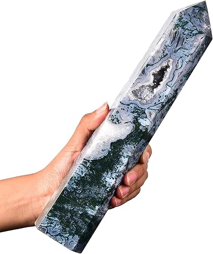 Miniatura 2 de AMOYSTONE Torres de obelisco de cristal curativo extra grande, varita de punta de ágata musgo, decoración del hogar, curación de reiki, 3.0-3.5