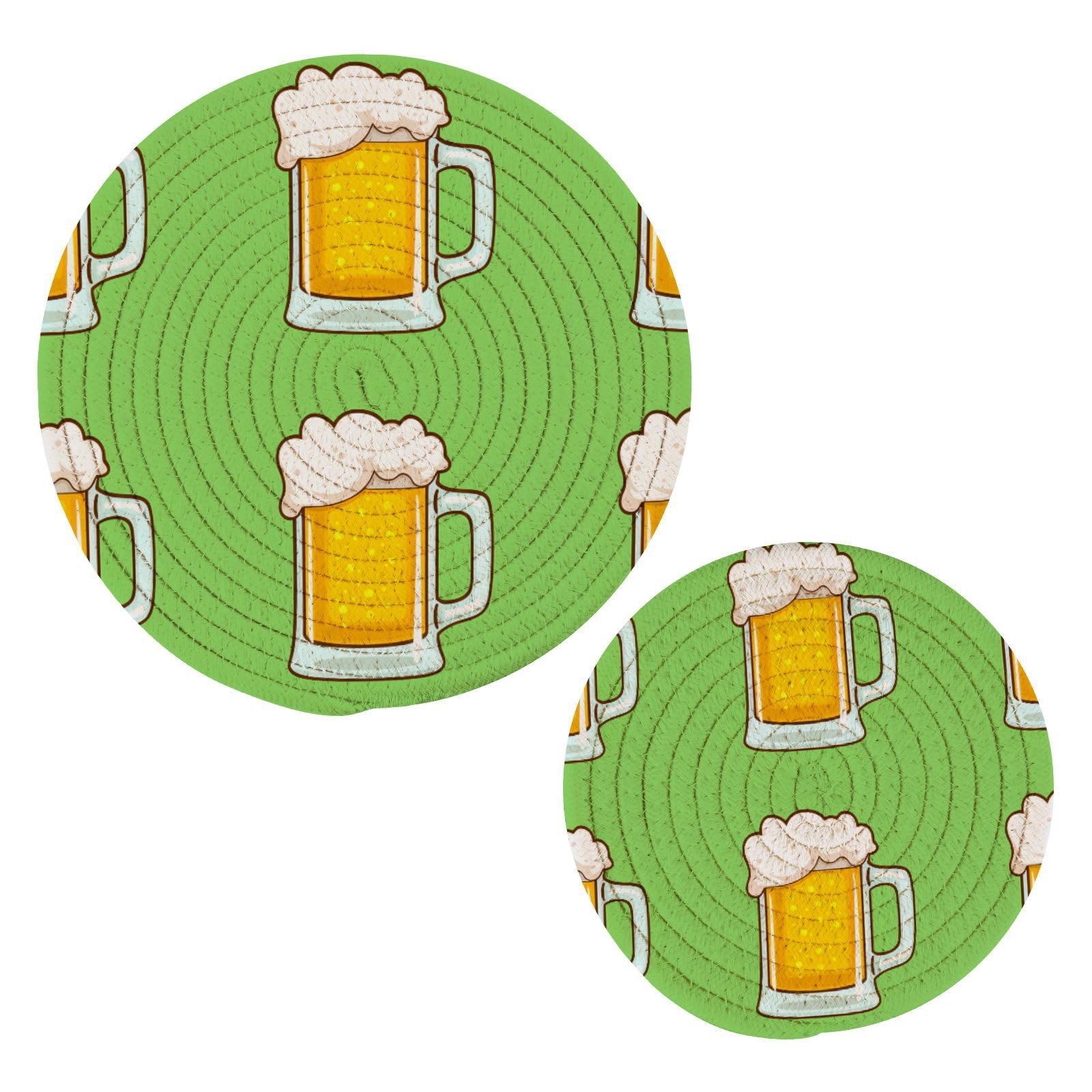 JUMBEAR 2Pcs Cartoon Beer Trivets for Hot Pots and Pans and Pot Holders–Cotton Rope Round Mats, Hot Pads for Kitchens,Coasters,Placemats, Spoon Rest for Cooking and Baking