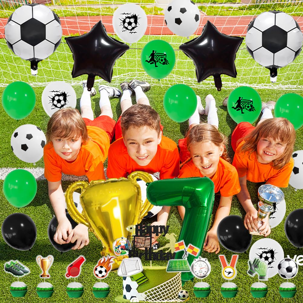 MiaLover Set di decorazioni per 14 anni di compleanno, palloncini in lattice con scritta in lingua tedesca Happy Birthday, trofeo, decorazione per torte per 14 compleanno, calcio, temi e feste