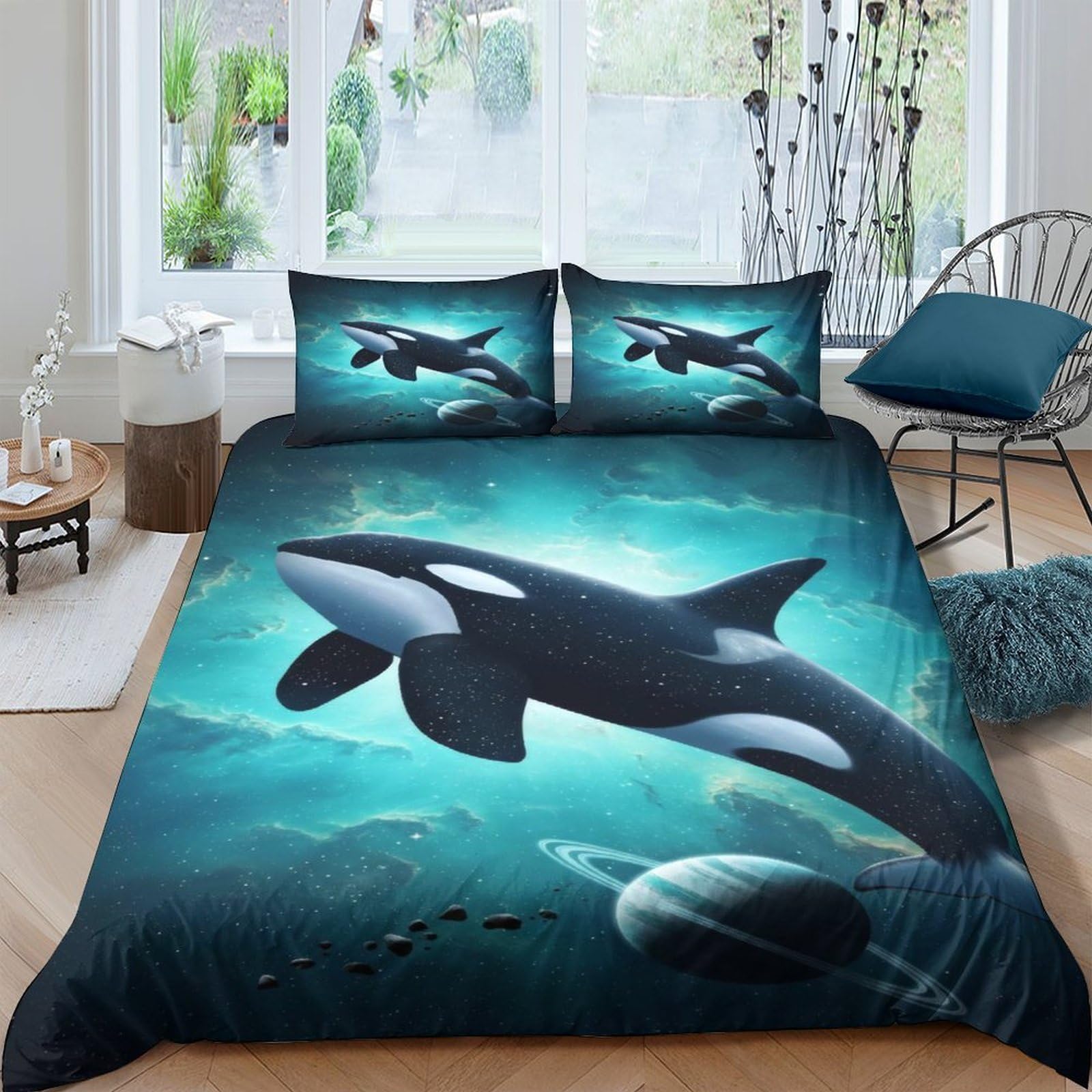 Ctjqhvkz Style-6 3D Printed Ocean Whale Fitted Sheet Microfiber Soft Deep Sea Bed Cover For Bedroom Dorm Decor Mattress Protection Single（135X200cm）