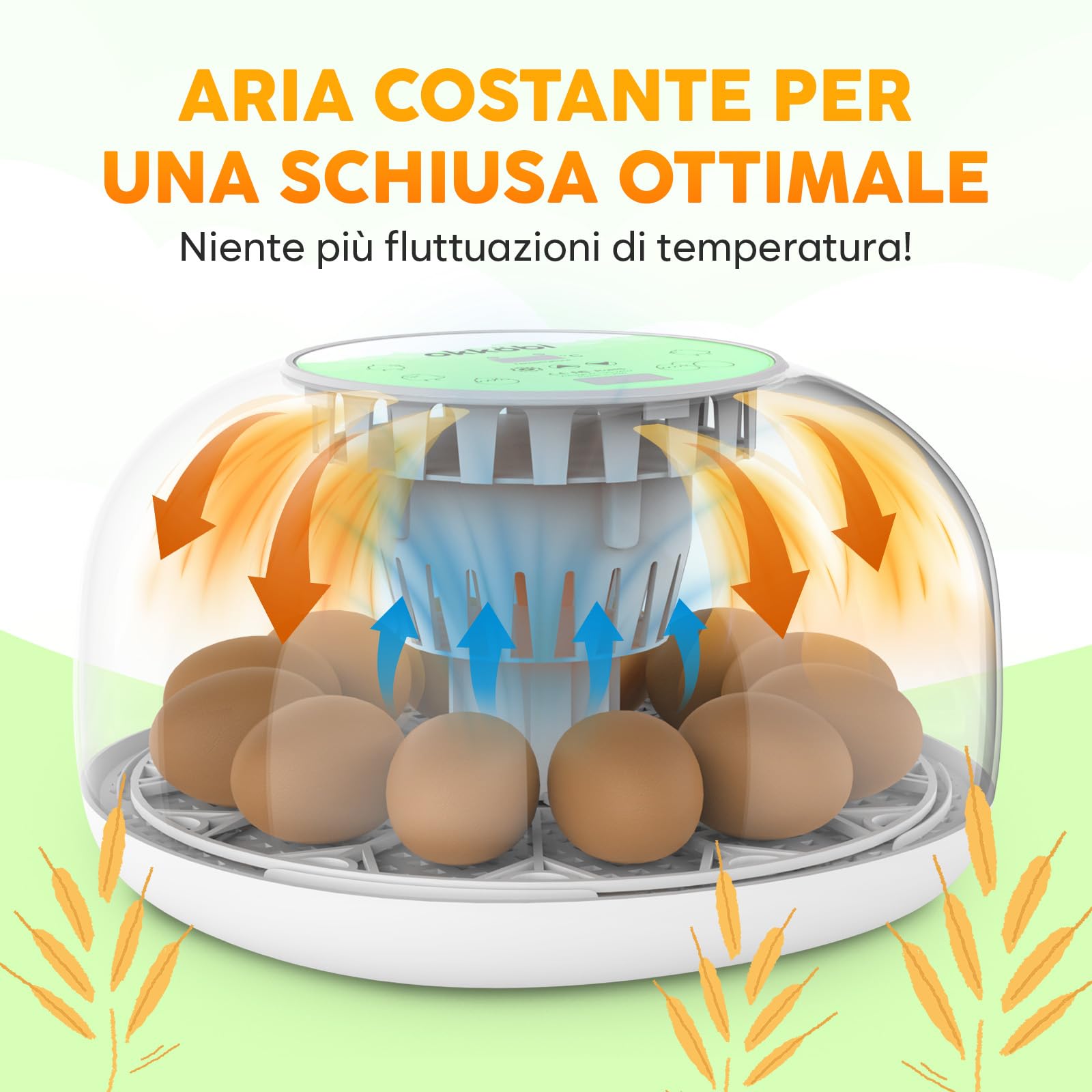 Okkobi M12 - Incubatrice per uova automatica con Girauova Automatico e Controllo Umidità - Incubatrice uova gallina - 12/24 uova, vista a 360°, facile da usare e pulire - Bianco e verde